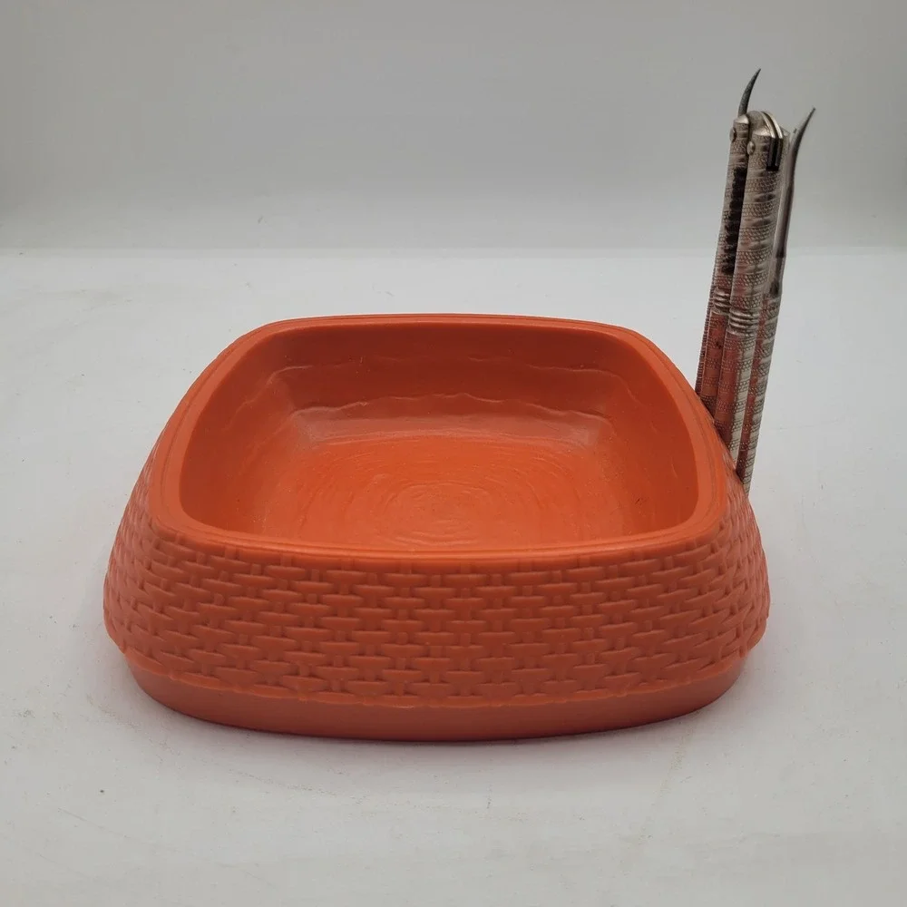 Vintage H.M. Quackenbush Burnt Orange Plastic Nut Bowl, Nutcracker &‎ Picks